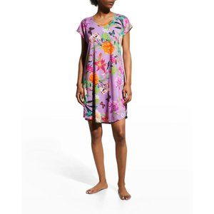 Johnny Was Goza Floral Cap Sleeve Sleep Dress Flower Butterfly Home Pink M NEW